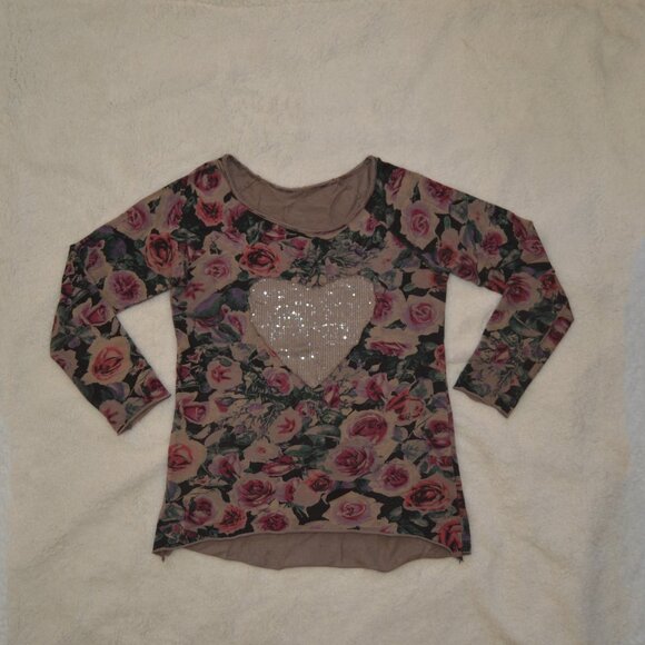 Made in Italy sweatshirt, neutral toned with rose print and sequin heart M - Picture 14 of 16
